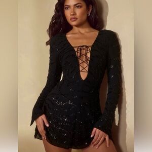 Oh Polly Black Embellished Mini Dress